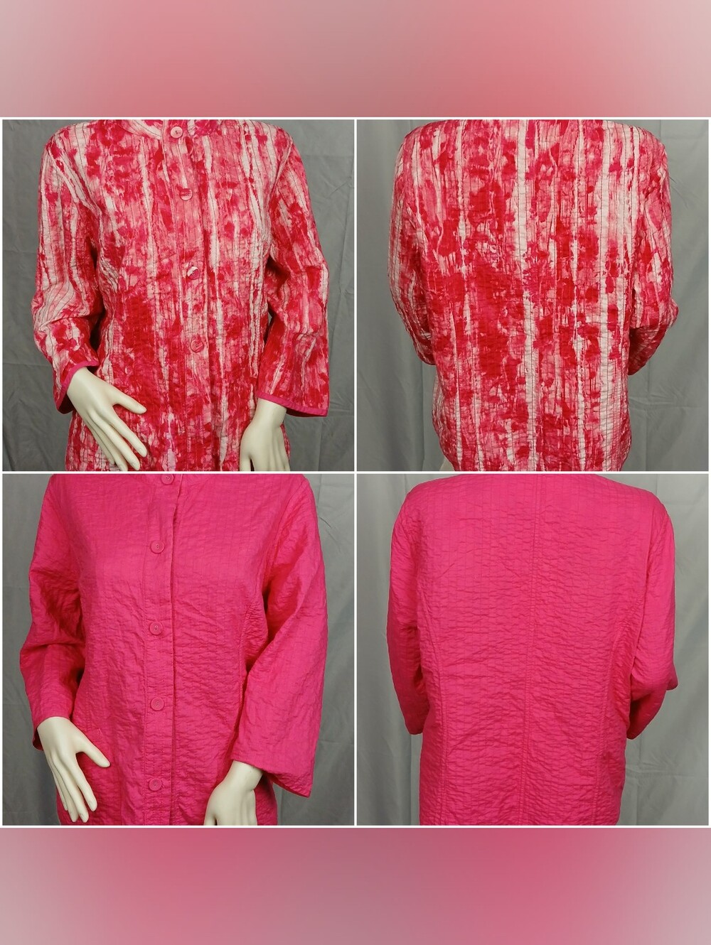 Unbranded Pink Tie Dye Reversible Channel Quilted Mandarin Collar Jacket Medium